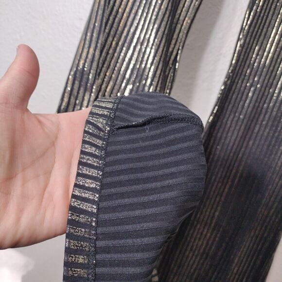 Metallic Disco Pants  Slim Striped Wide leg High Rise Flare Gold Black Size M - Picture 6 of 9